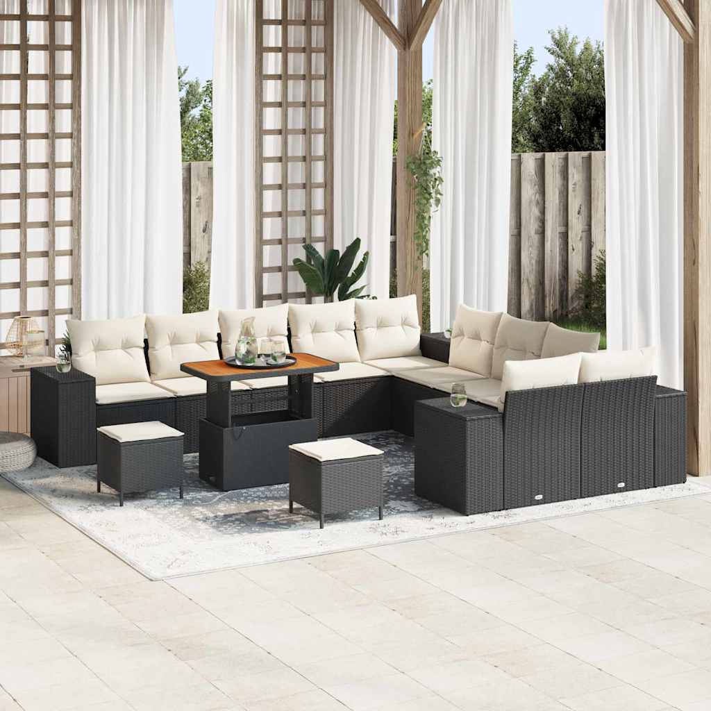 vidaXL Gartensofa-set mit Kissen 13 pcs Schwarz Poly-Rattan