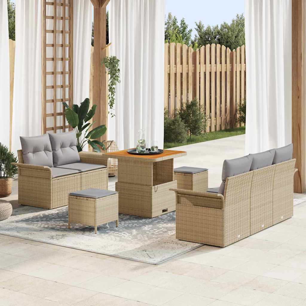 vidaXL Garten-Sofa-Set mit Kissen mit Speicher 8 pcs Schwarz