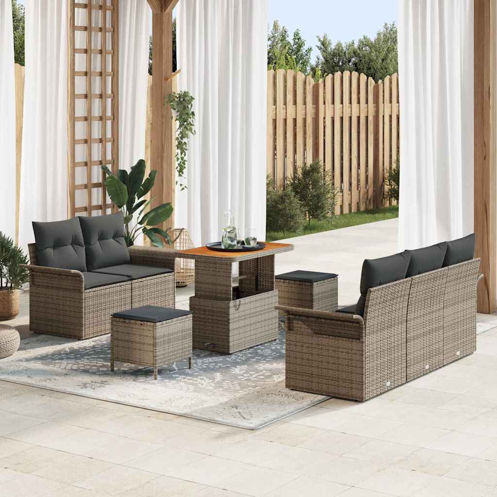 vidaXL Garten-Sofa-Set mit Kissen mit Speicher 8 pcs Schwarz