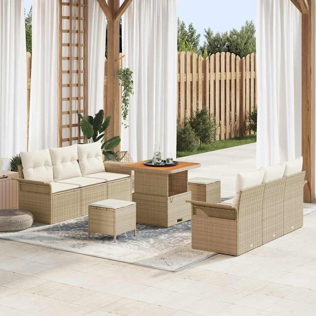 vidaXL Garten-Sofa-Set mit Kissen mit Speicher 9 pcs Schwarz