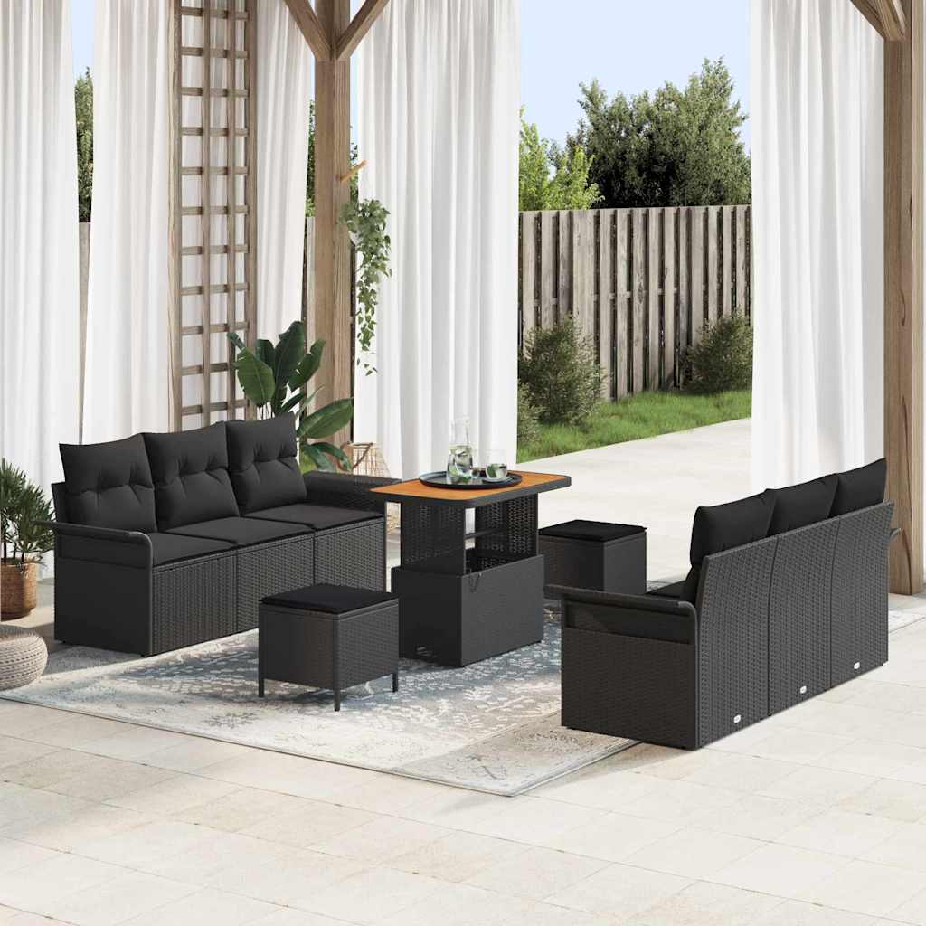 vidaXL Garten-Sofa-Set mit Kissen mit Speicher 9 pcs Schwarz