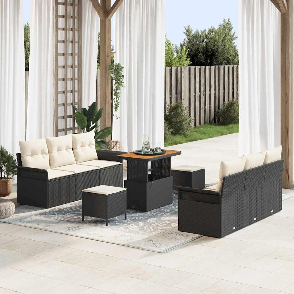 vidaXL Garten-Sofa-Set mit Kissen mit Speicher 9 pcs Schwarz