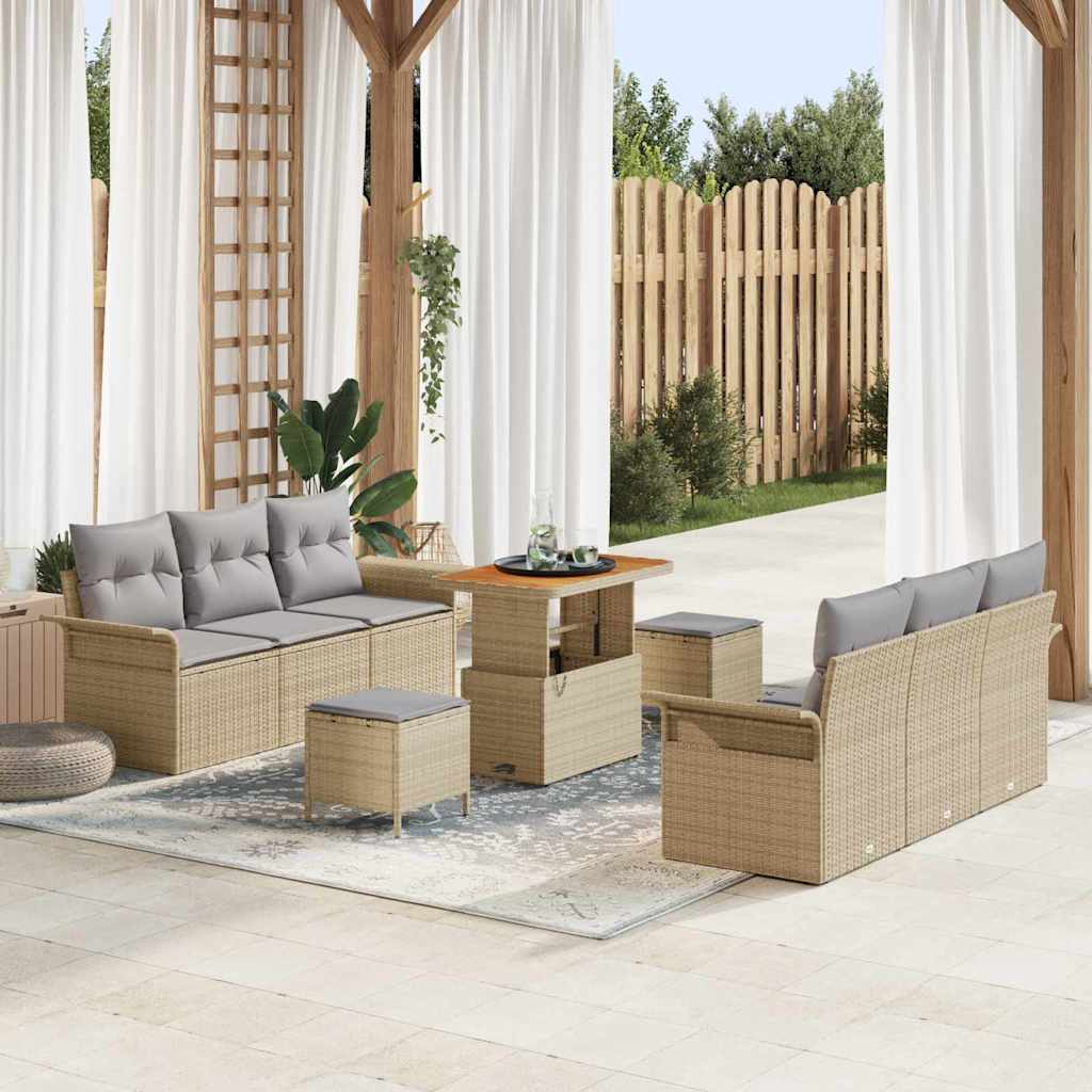 vidaXL Garten-Sofa-Set mit Kissen mit Speicher 9 pcs Schwarz