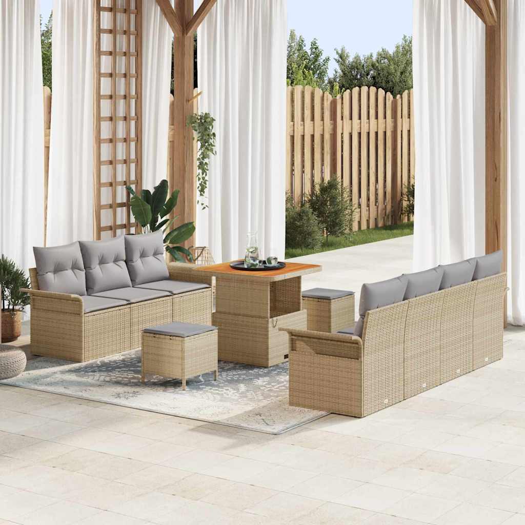 vidaXL Garten-Sofa-Set mit Kissen mit Speicher 10 pcs Schwarz