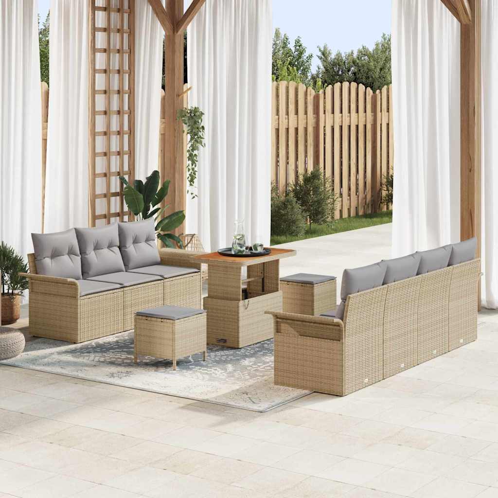 vidaXL Garten-Sofa-Set mit Kissen mit Speicher 10 pcs Schwarz