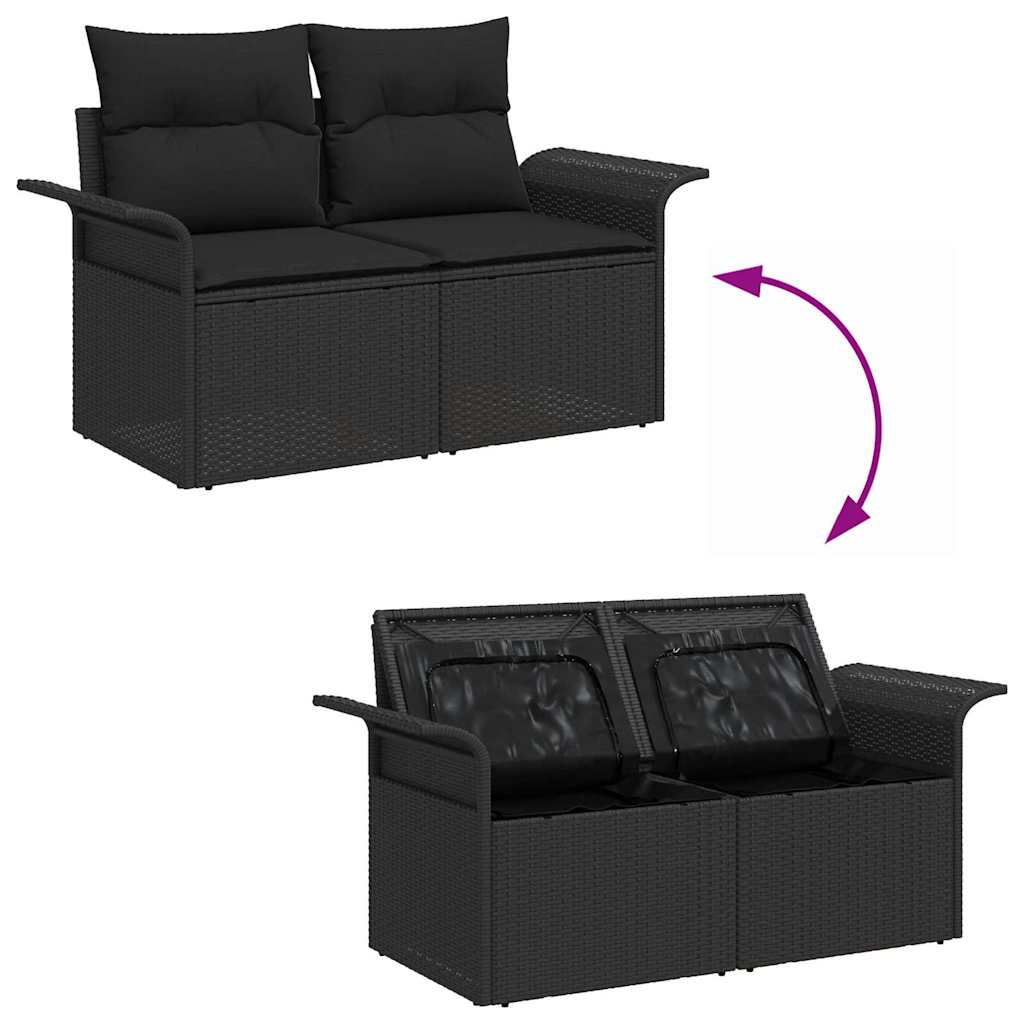 vidaXL Garten-Sofa-Set mit Kissen mit Speicher 11 pcs Schwarz