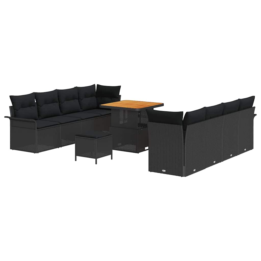 vidaXL Garten-Sofa-Set mit Kissen mit Speicher 11 pcs Schwarz