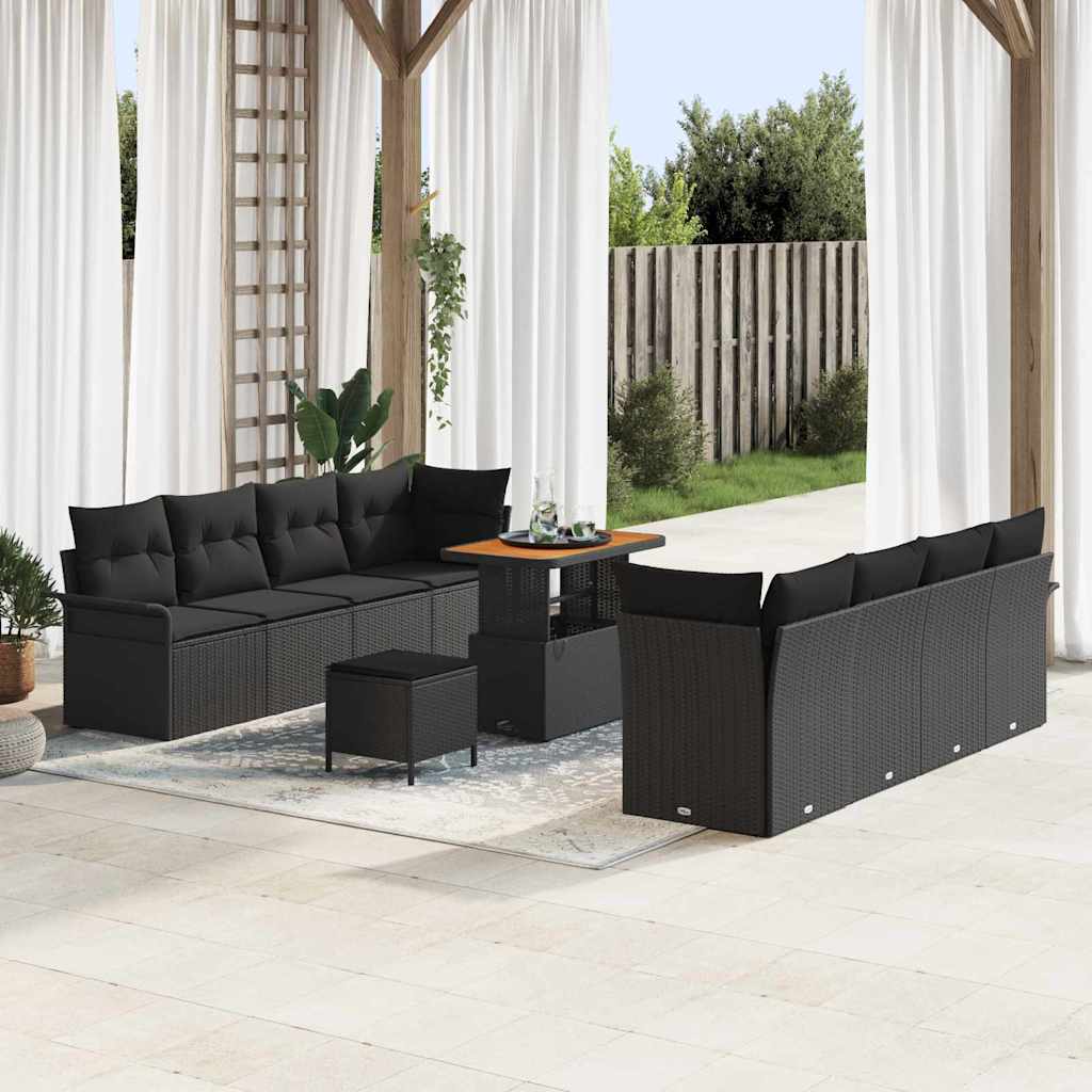 vidaXL Garten-Sofa-Set mit Kissen mit Speicher 11 pcs Schwarz