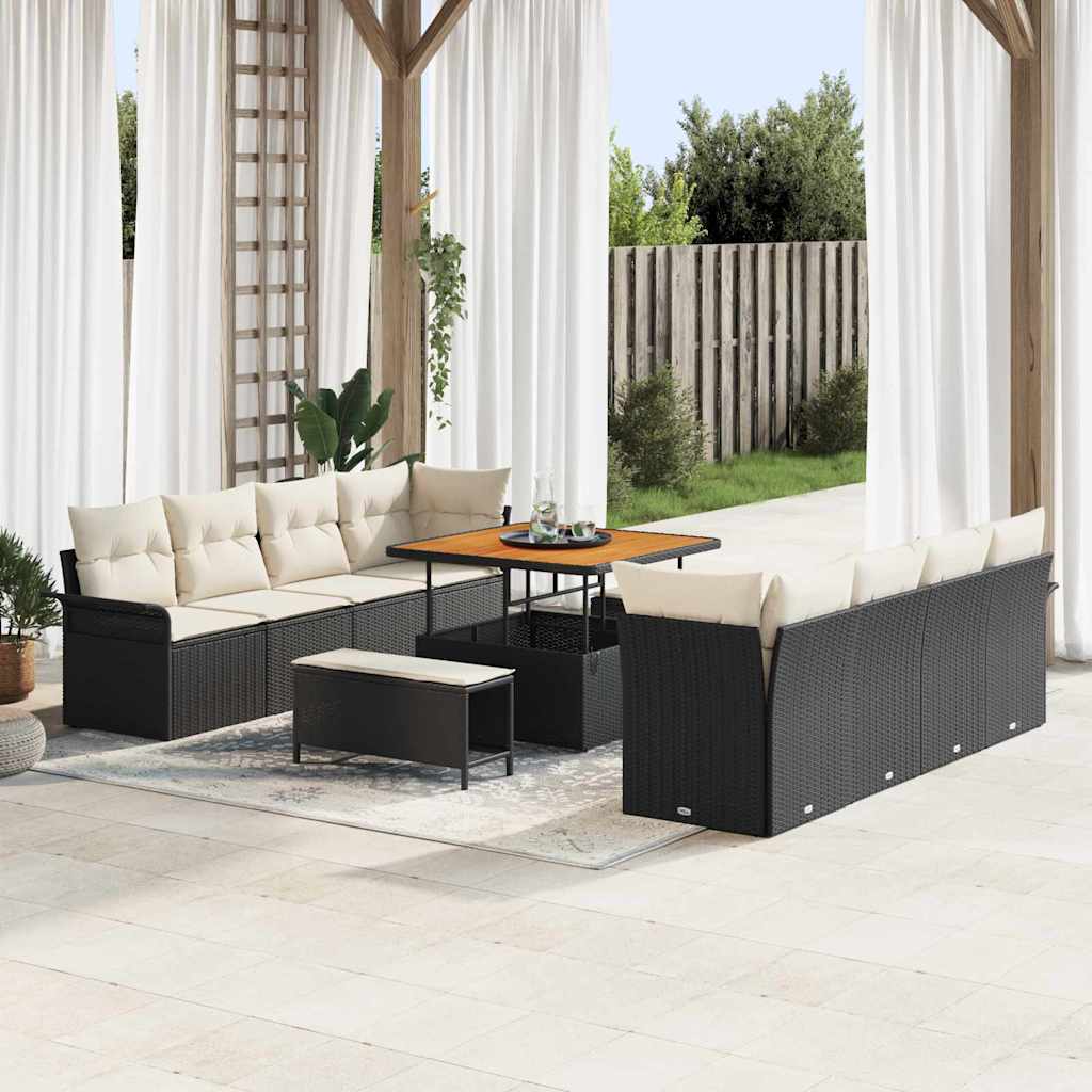 vidaXL Garten-Sofa-Set mit Kissen mit Speicher 11 pcs Schwarz