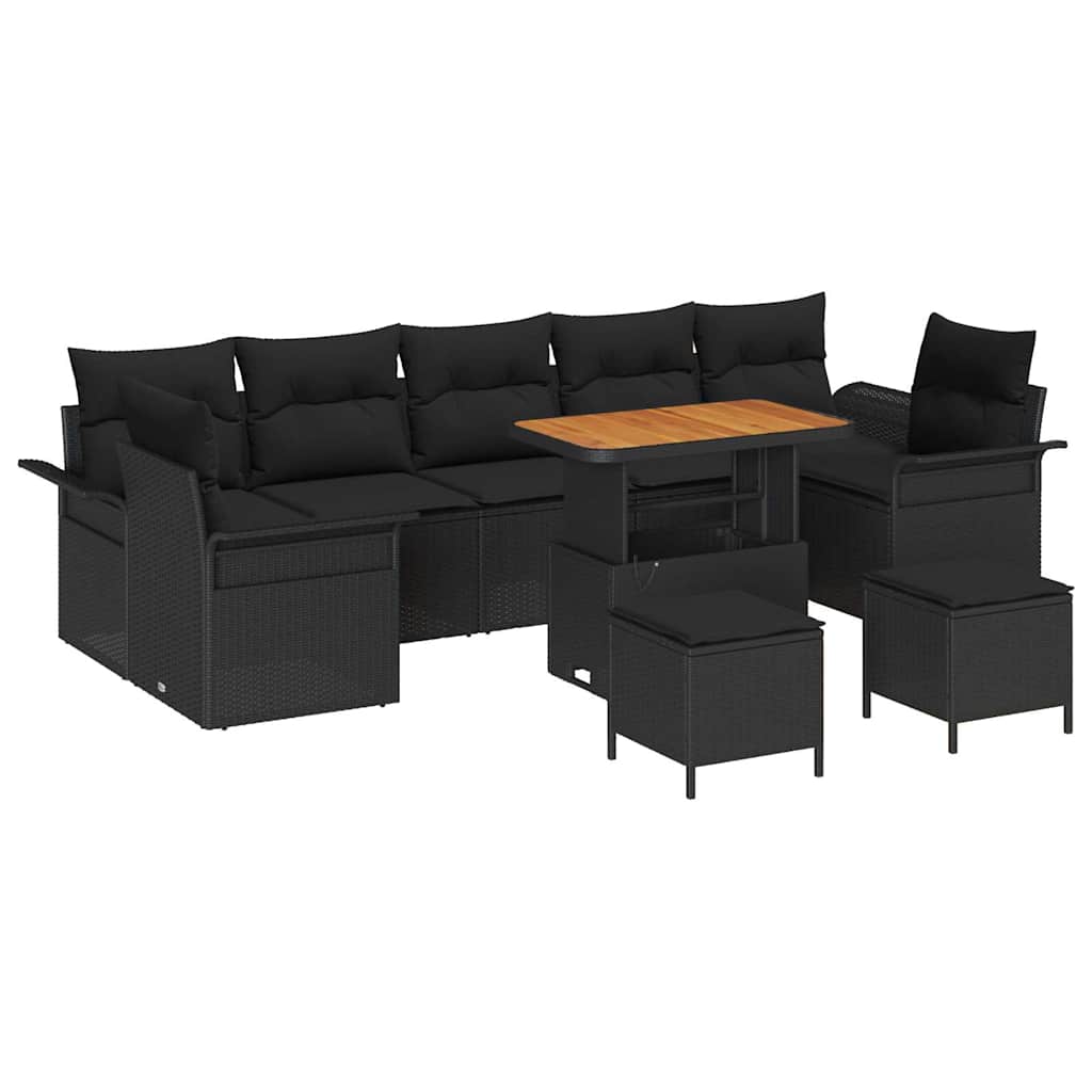 vidaXL Garten-Sofa-Set mit Kissen mit Speicher 10 pcs Schwarz