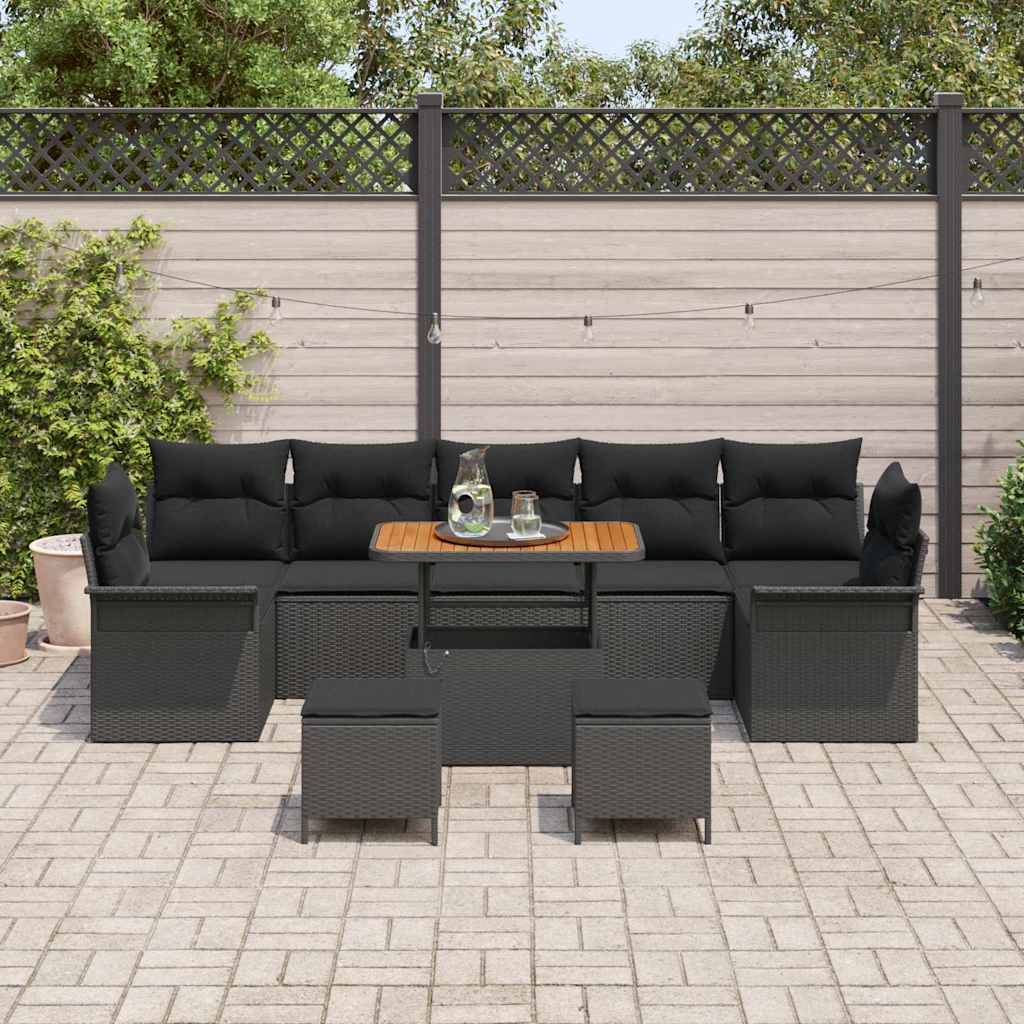 vidaXL Garten-Sofa-Set mit Kissen mit Speicher 10 pcs Schwarz