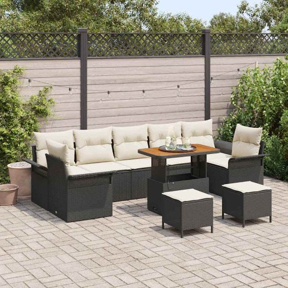 vidaXL Garten-Sofa-Set mit Kissen mit Speicher 10 pcs Schwarz