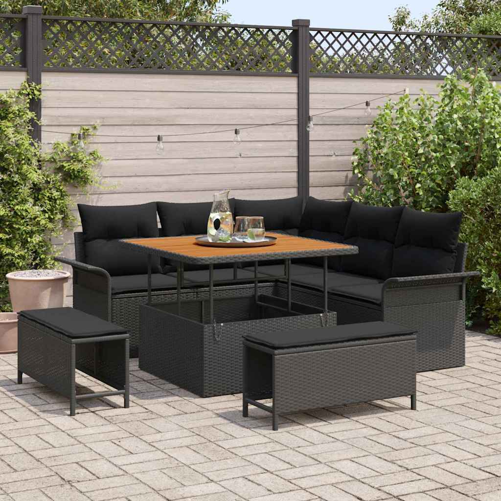 vidaXL Garten-Sofa-Set mit Kissen mit Speicher 8 pcs Schwarz