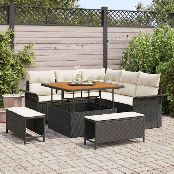vidaXL Garten-Sofa-Set mit Kissen mit Speicher 8 pcs Schwarz