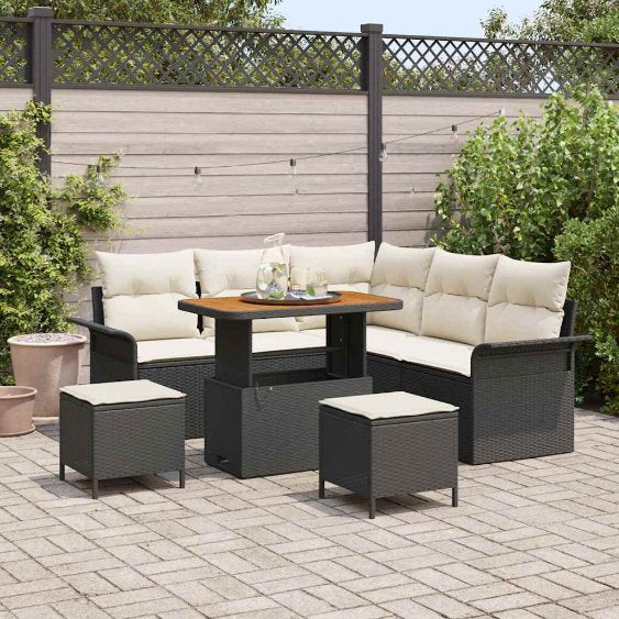vidaXL Garten-Sofa-Set mit Kissen mit Speicher 8 pcs Schwarz