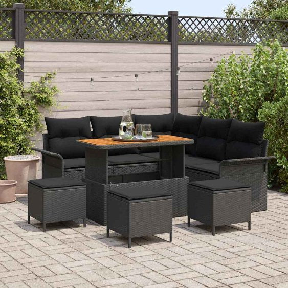 vidaXL Garten-Sofa-Set mit Kissen mit Speicher 8 pcs Schwarz