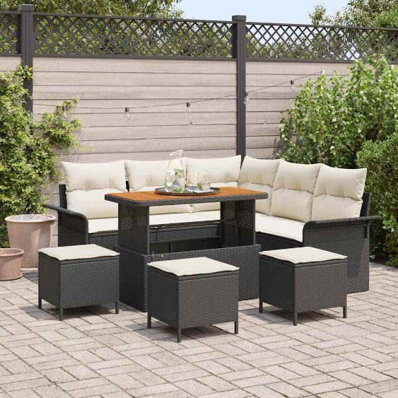 vidaXL Garten-Sofa-Set mit Kissen mit Speicher 8 pcs Schwarz