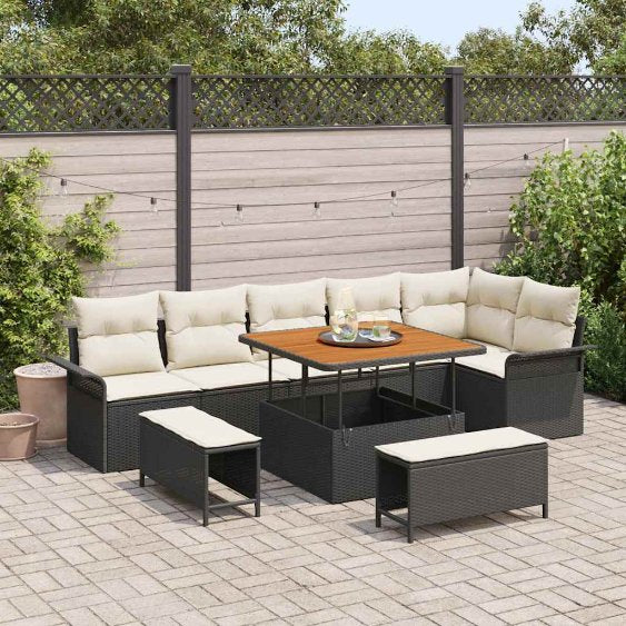 vidaXL Garten-Sofa-Set mit Kissen mit Speicher 9 pcs Schwarz
