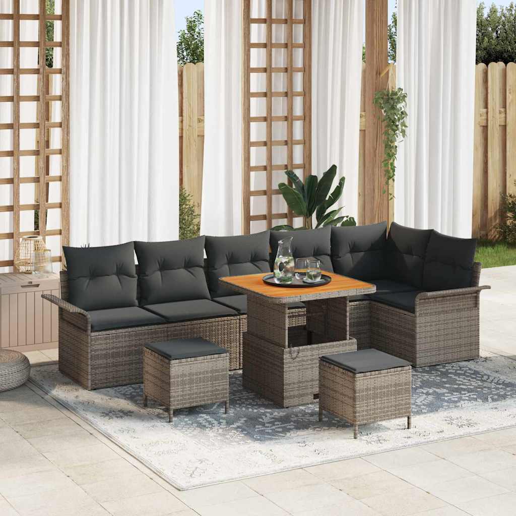 vidaXL Garten-Sofa-Set mit Kissen mit Speicher 9 pcs Schwarz
