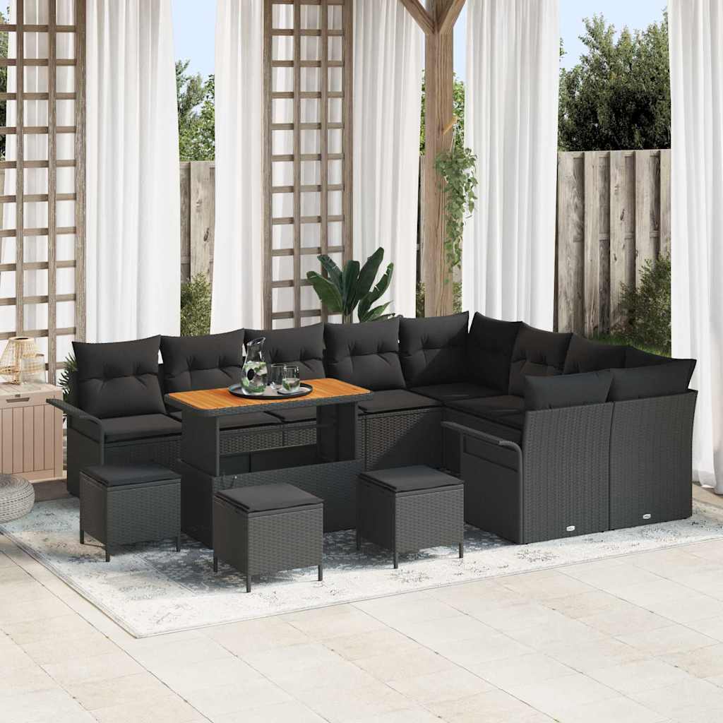 vidaXL Garten-Sofa-Set mit Kissen mit Speicher 12 pcs Schwarz