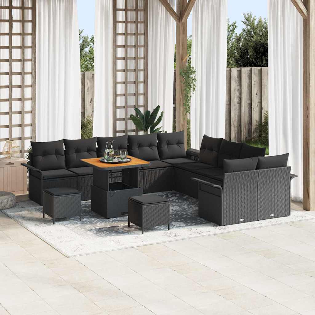vidaXL Garten-Sofa-Set mit Kissen mit Speicher 13 pcs Schwarz
