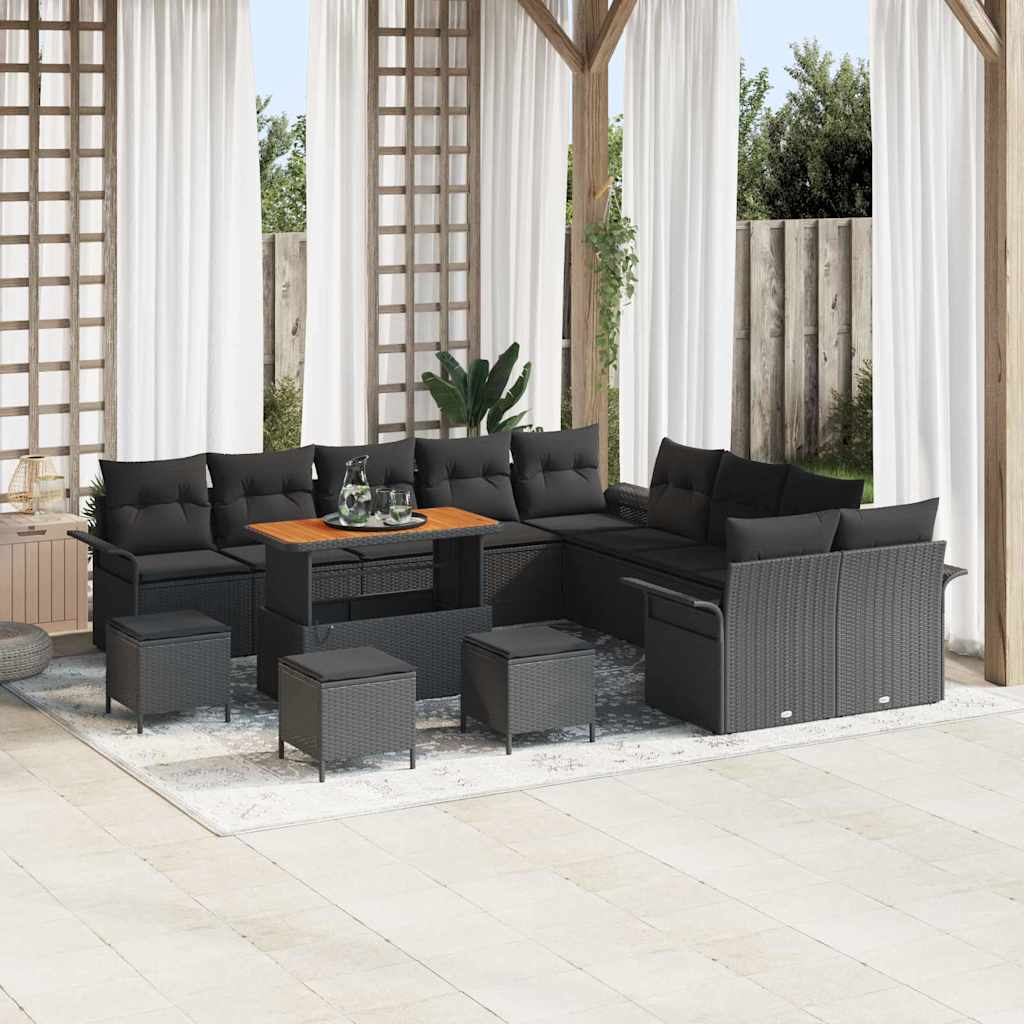 vidaXL Garten-Sofa-Set mit Kissen mit Speicher 13 pcs Schwarz