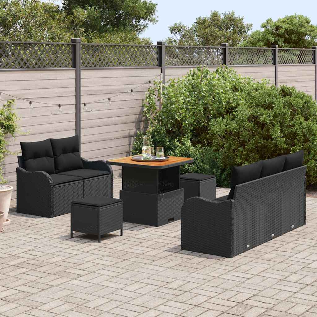 vidaXL Garten-Sofa-Set mit Kissen mit Speicher 8 pcs Schwarz