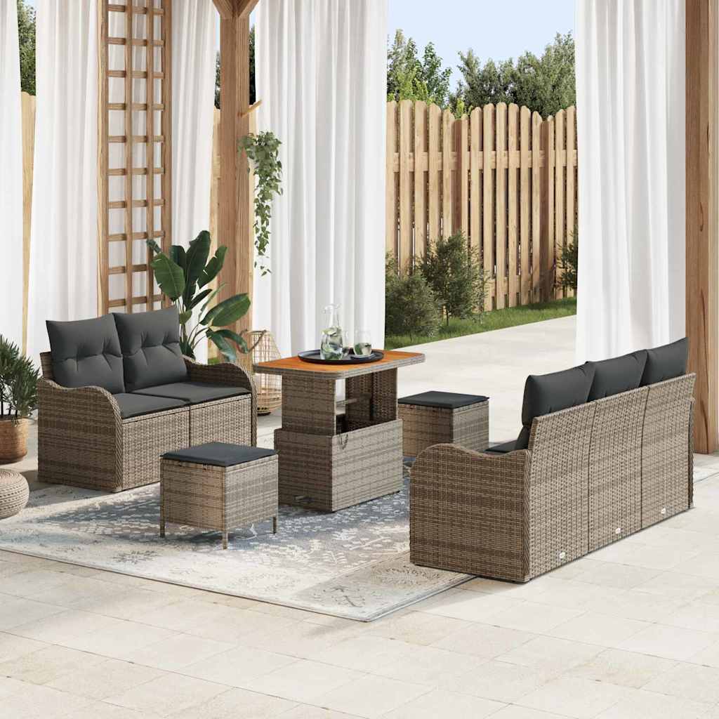 vidaXL Garten-Sofa-Set mit Kissen mit Speicher 8 pcs Schwarz