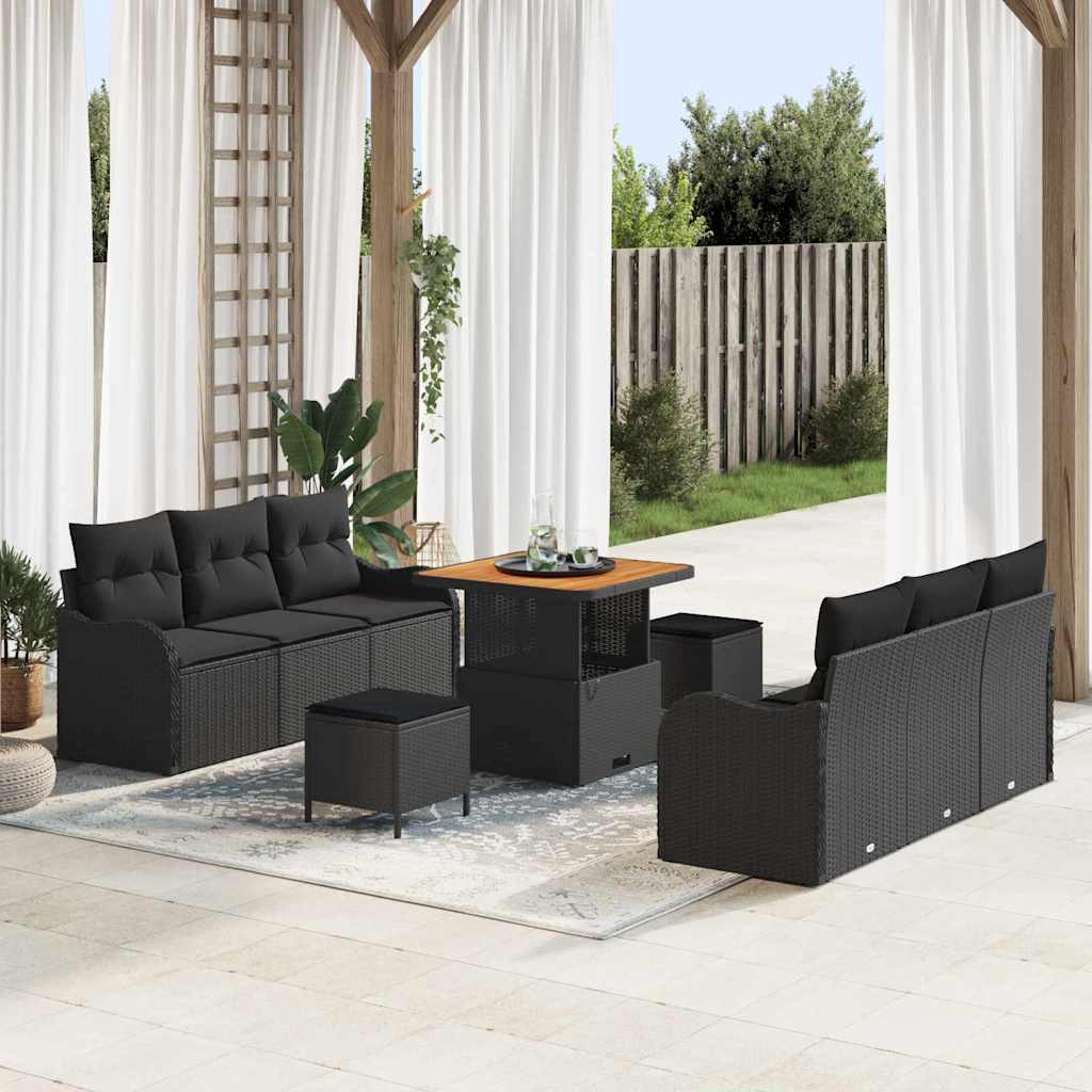 vidaXL Garten-Sofa-Set mit Kissen mit Speicher 9 pcs Schwarz