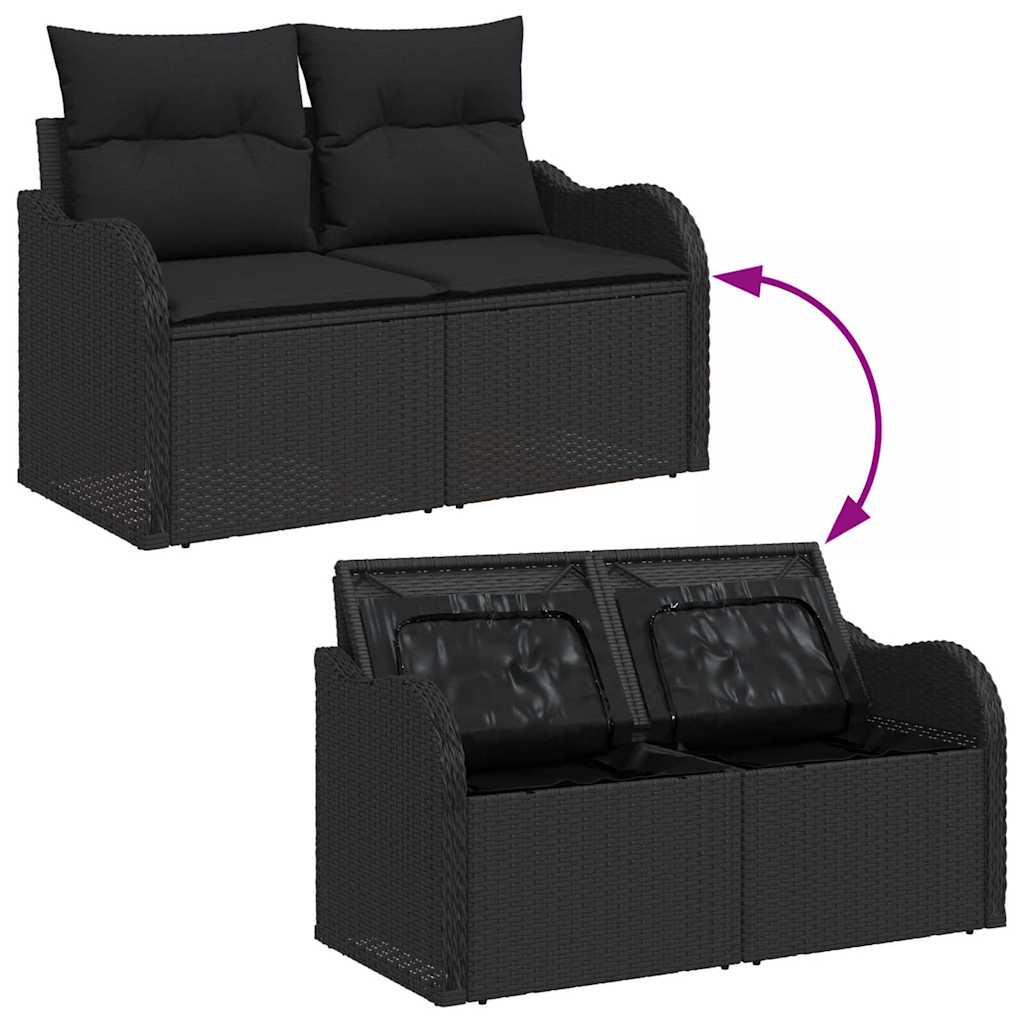 vidaXL Garten-Sofa-Set mit Kissen mit Speicher 9 pcs Schwarz