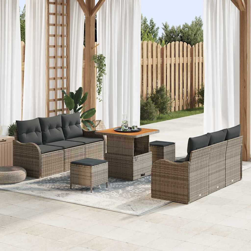 vidaXL Garten-Sofa-Set mit Kissen mit Speicher 9 pcs Schwarz