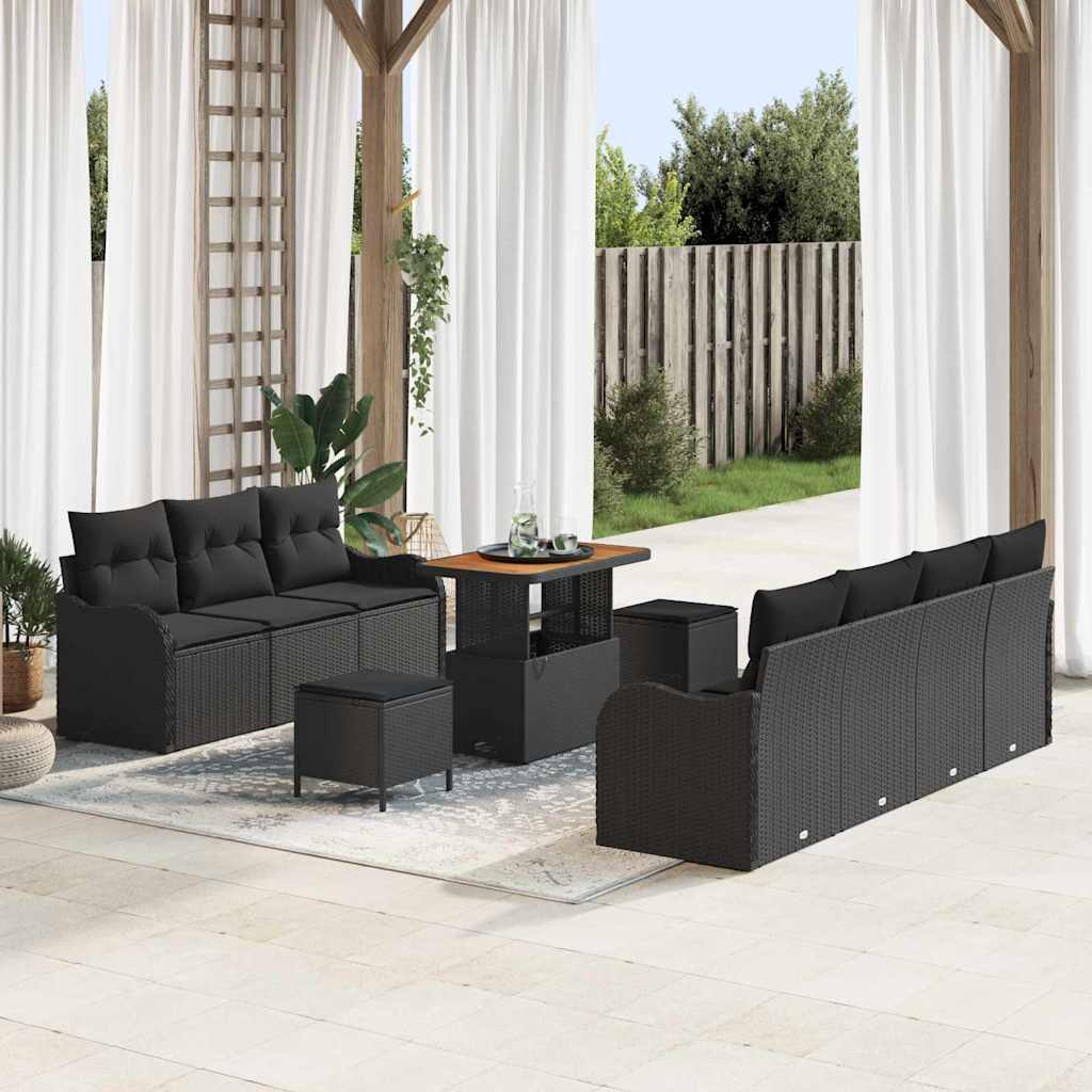 vidaXL Garten-Sofa-Set mit Kissen mit Speicher 10 pcs Schwarz
