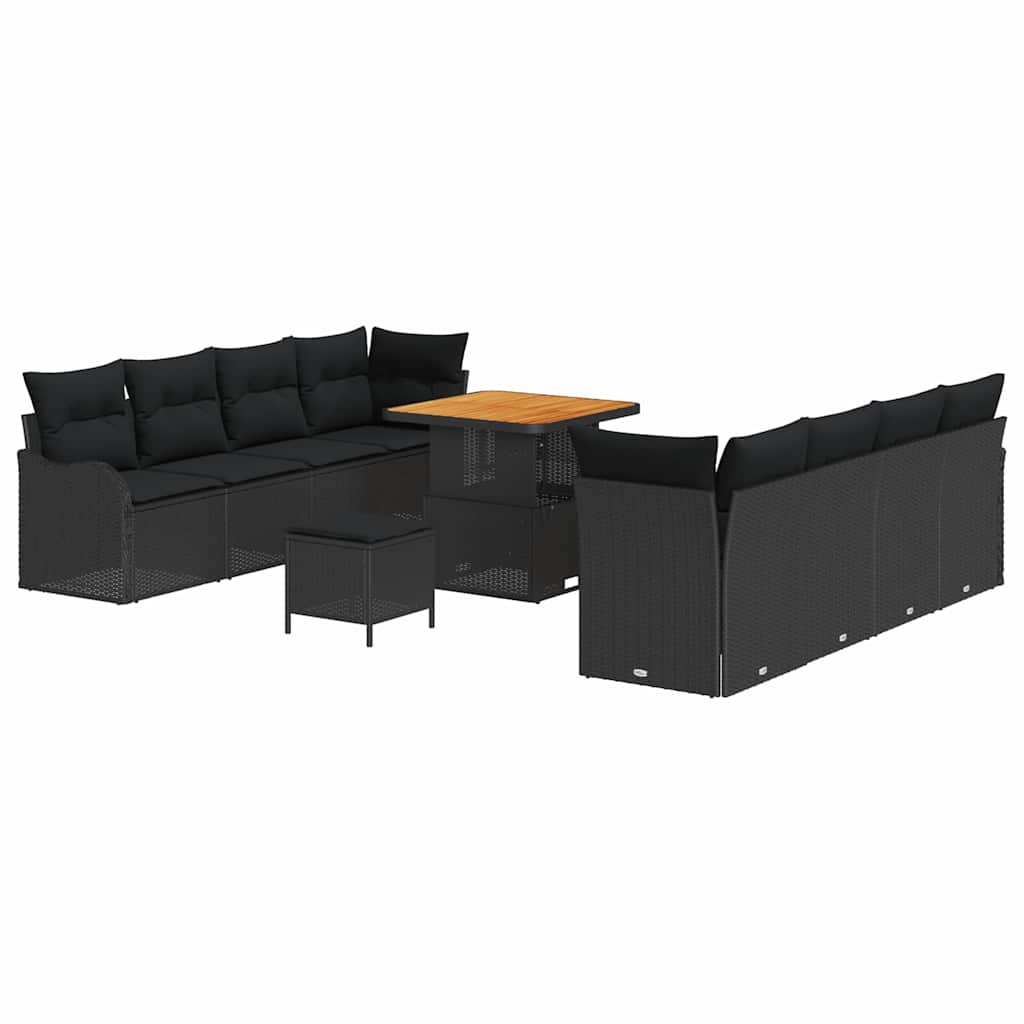 vidaXL Garten-Sofa-Set mit Kissen mit Speicher 11 pcs Schwarz