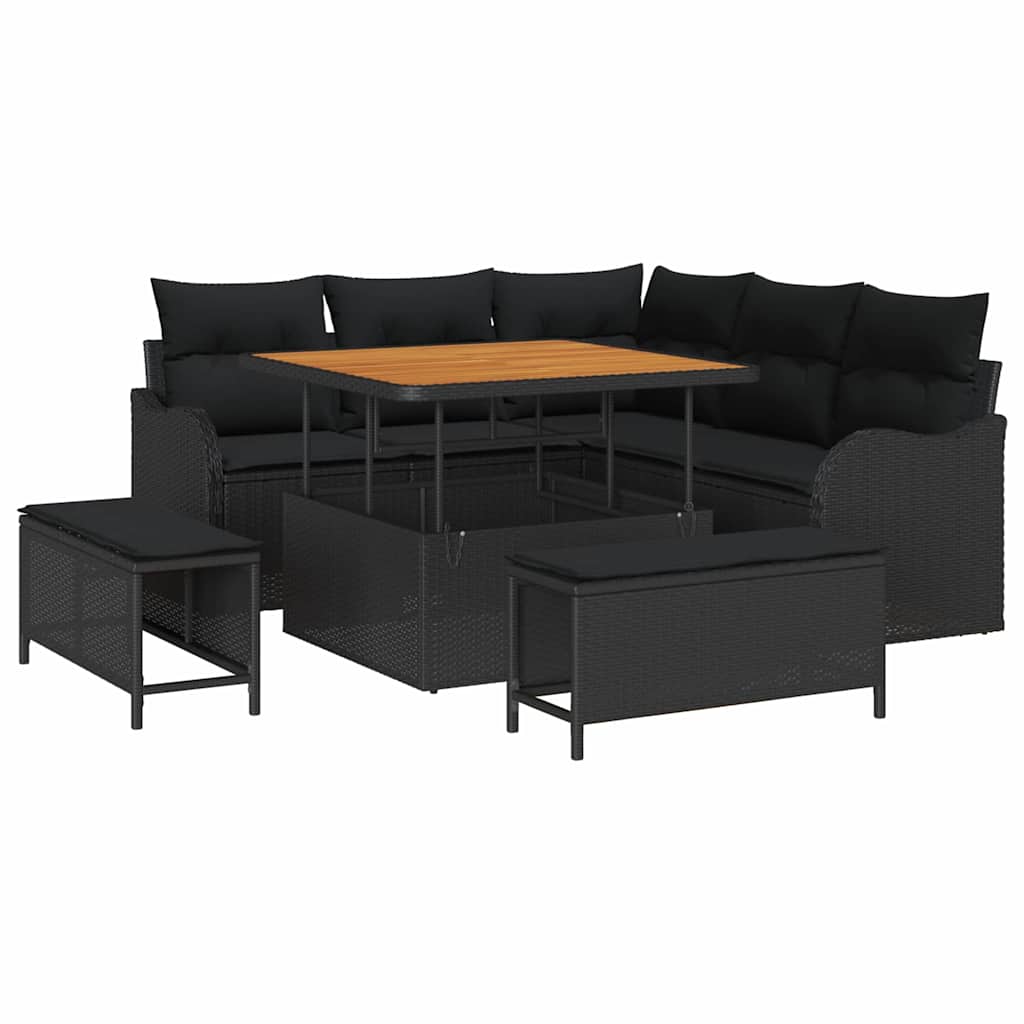 vidaXL Garten-Sofa-Set mit Kissen mit Speicher 8 pcs Schwarz