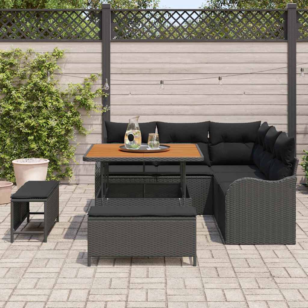 vidaXL Garten-Sofa-Set mit Kissen mit Speicher 8 pcs Schwarz