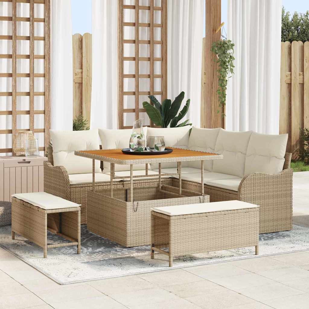 vidaXL Garten-Sofa-Set mit Kissen mit Speicher 8 pcs Schwarz
