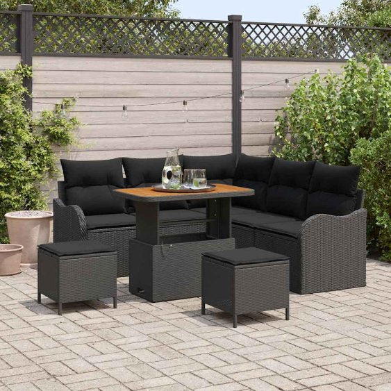 vidaXL Garten-Sofa-Set mit Kissen mit Speicher 8 pcs Schwarz