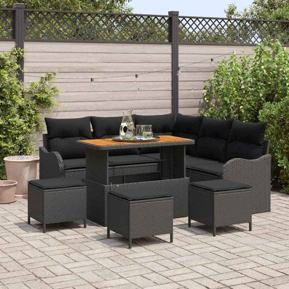 vidaXL Garten-Sofa-Set mit Kissen mit Speicher 8 pcs Schwarz