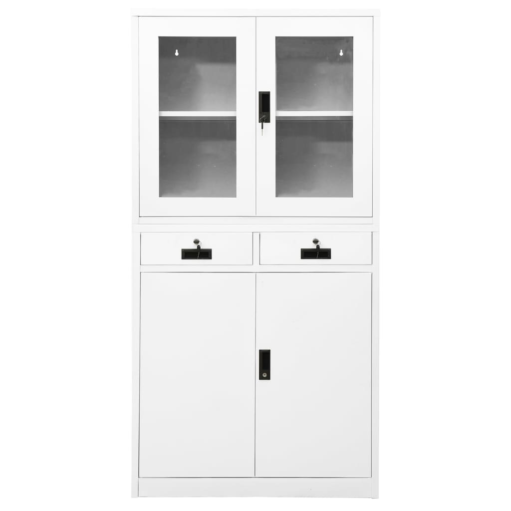 vidaXL Büroschrank Weiß 90x40x180 cm Stahl und Hartglas