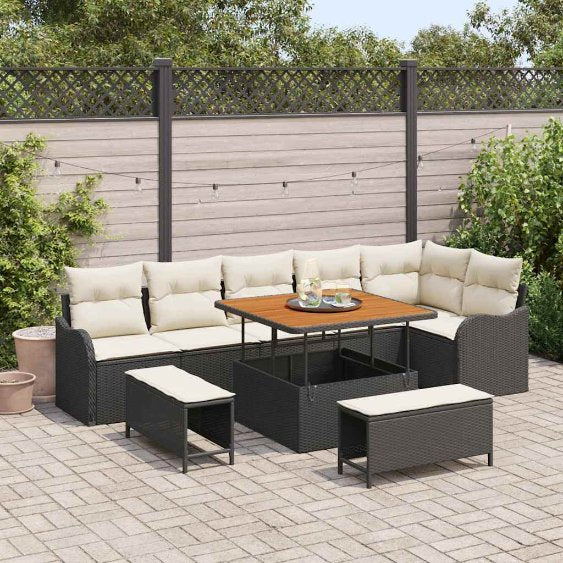vidaXL Garten-Sofa-Set mit Kissen mit Speicher 9 pcs Schwarz