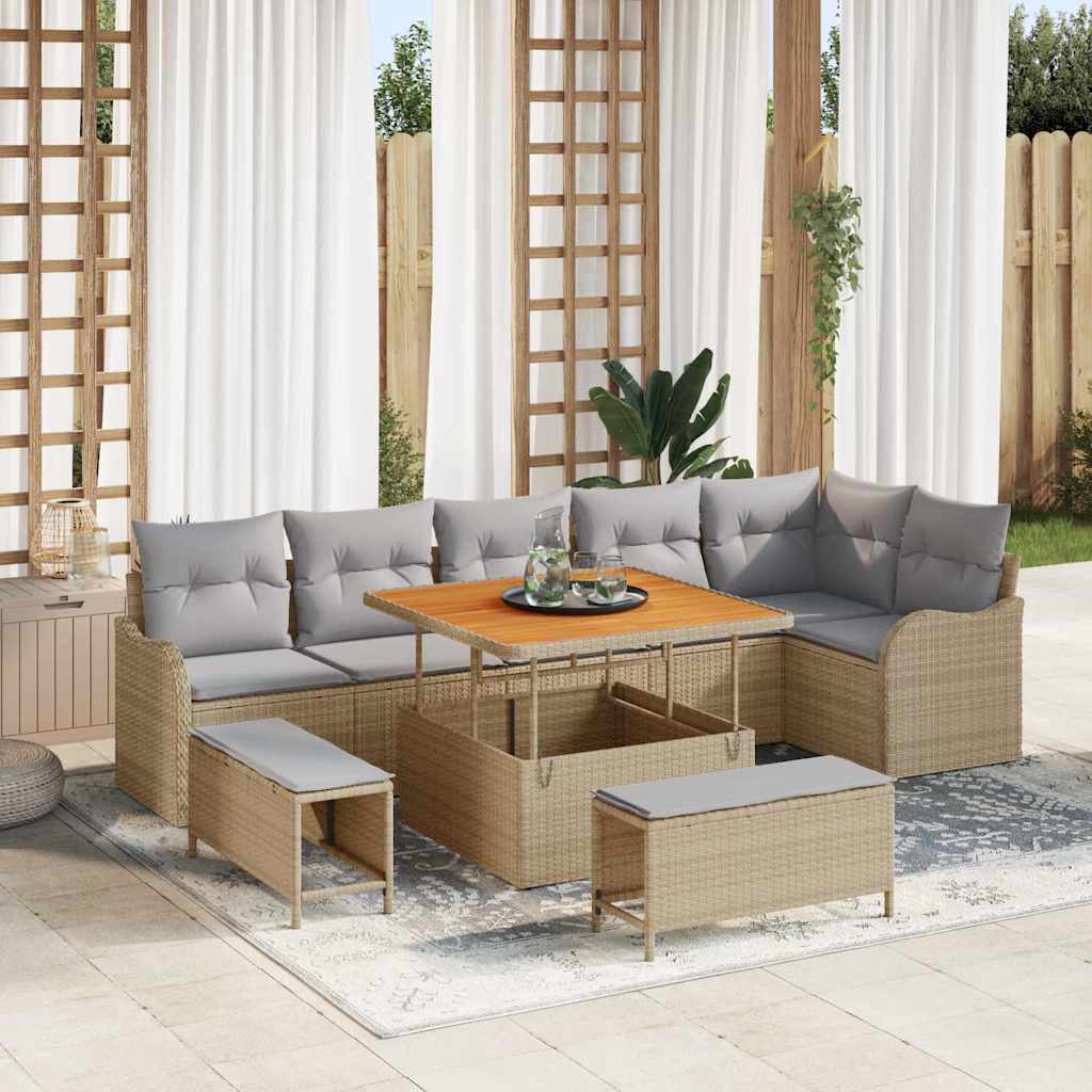 vidaXL Garten-Sofa-Set mit Kissen mit Speicher 9 pcs Schwarz