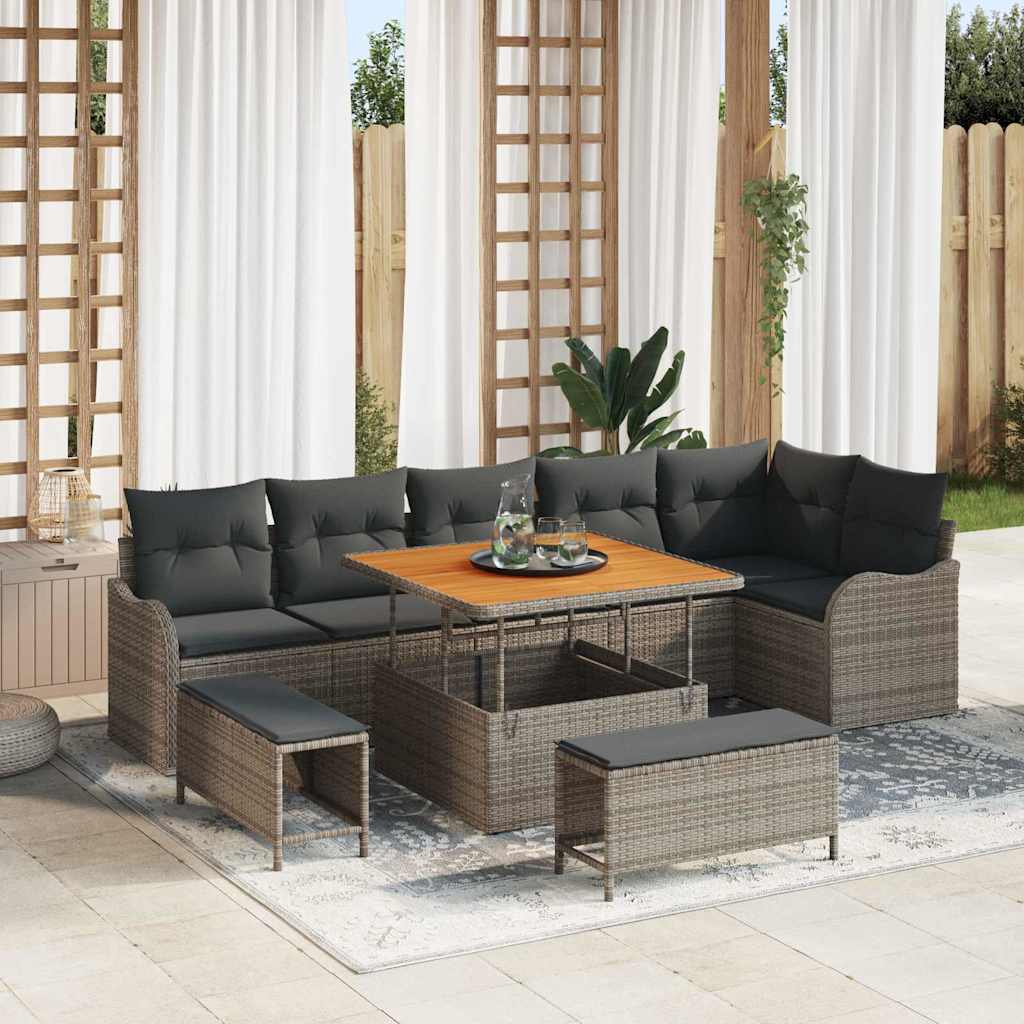 vidaXL Garten-Sofa-Set mit Kissen mit Speicher 9 pcs Schwarz