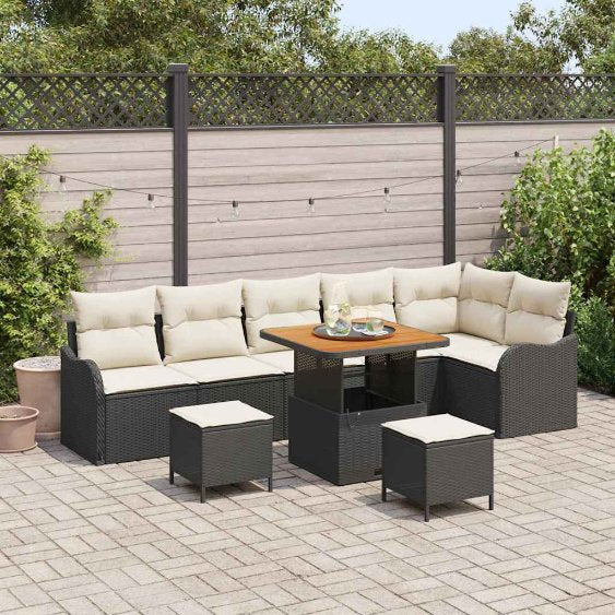 vidaXL Garten-Sofa-Set mit Kissen mit Speicher 9 pcs Schwarz