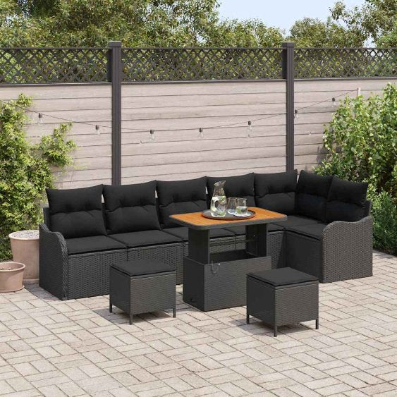 vidaXL Garten-Sofa-Set mit Kissen mit Speicher 9 pcs Schwarz