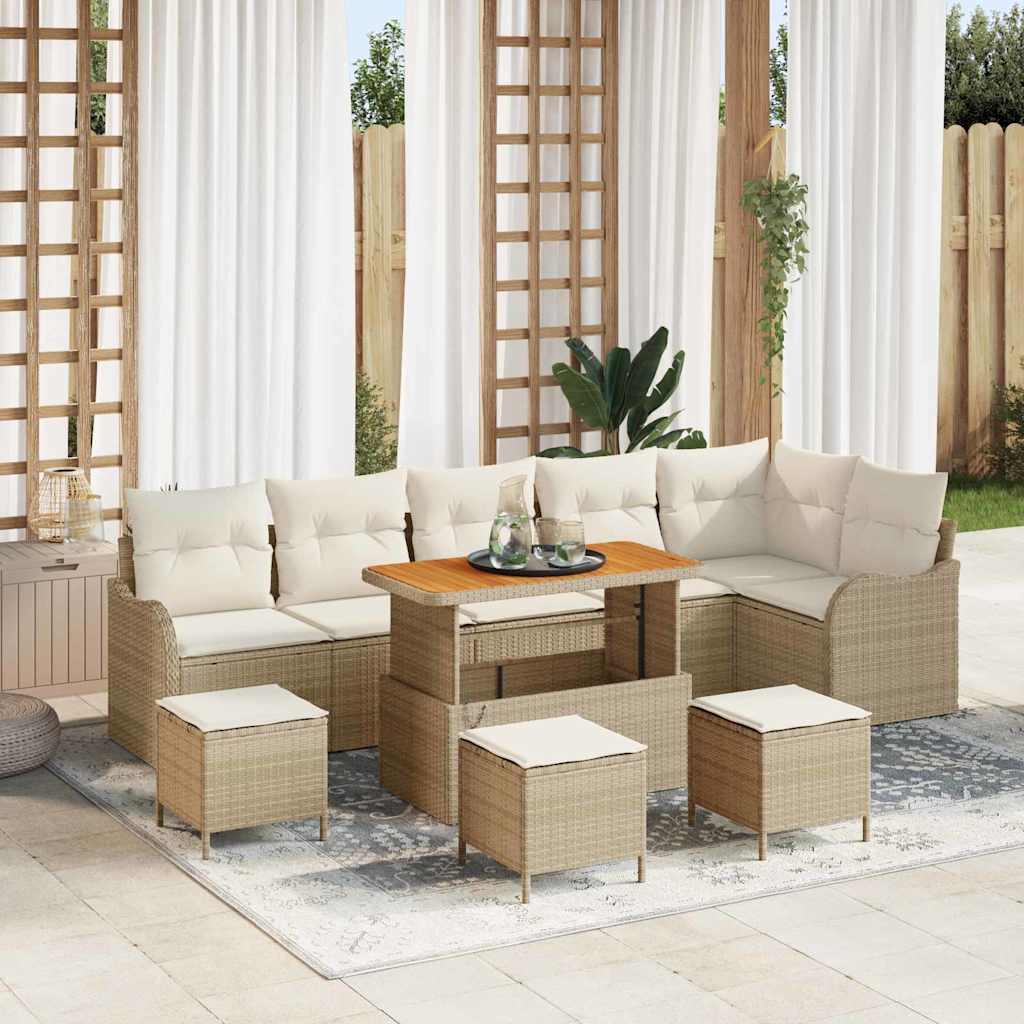 vidaXL Garten-Sofa-Set mit Kissen mit Speicher 9 pcs Schwarz