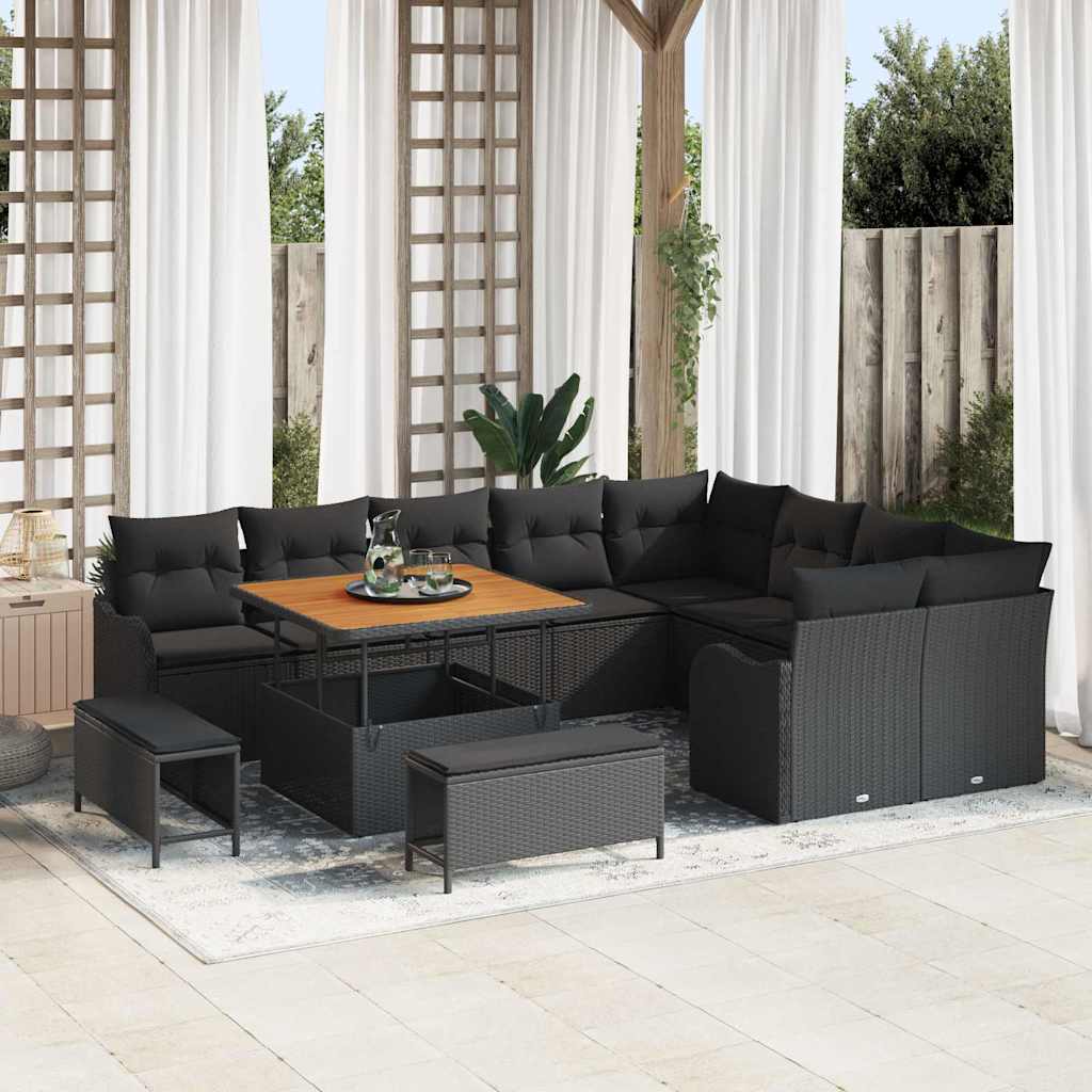 vidaXL Garten-Sofa-Set mit Kissen mit Speicher 12 pcs Schwarz