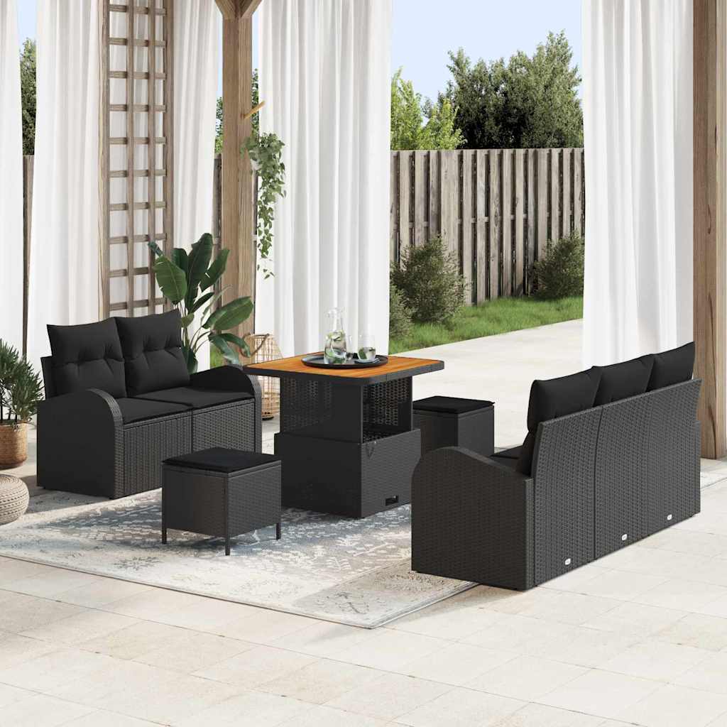 vidaXL Garten-Sofa-Set mit Kissen mit Speicher 8 pcs Schwarz