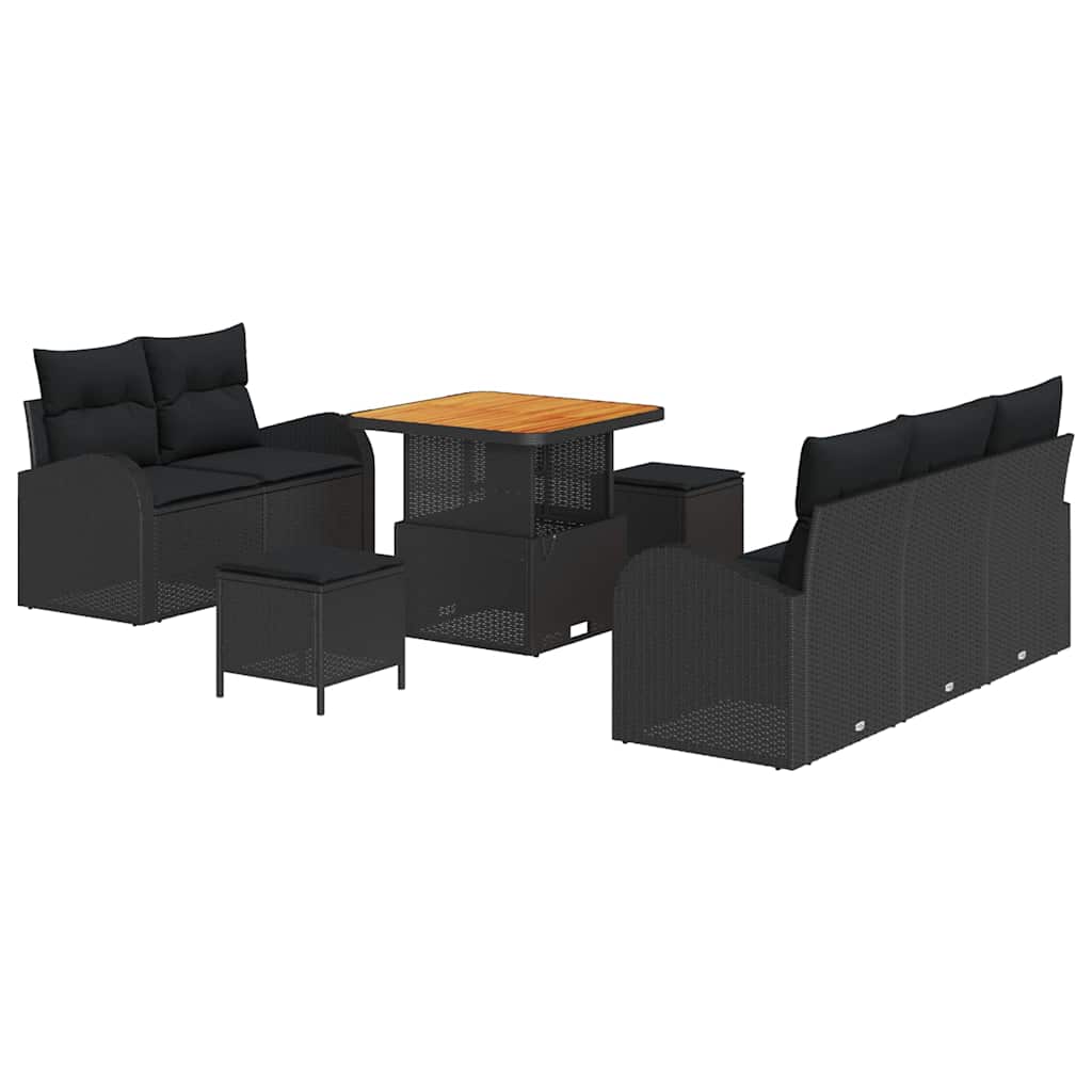 vidaXL Garten-Sofa-Set mit Kissen mit Speicher 8 pcs Schwarz