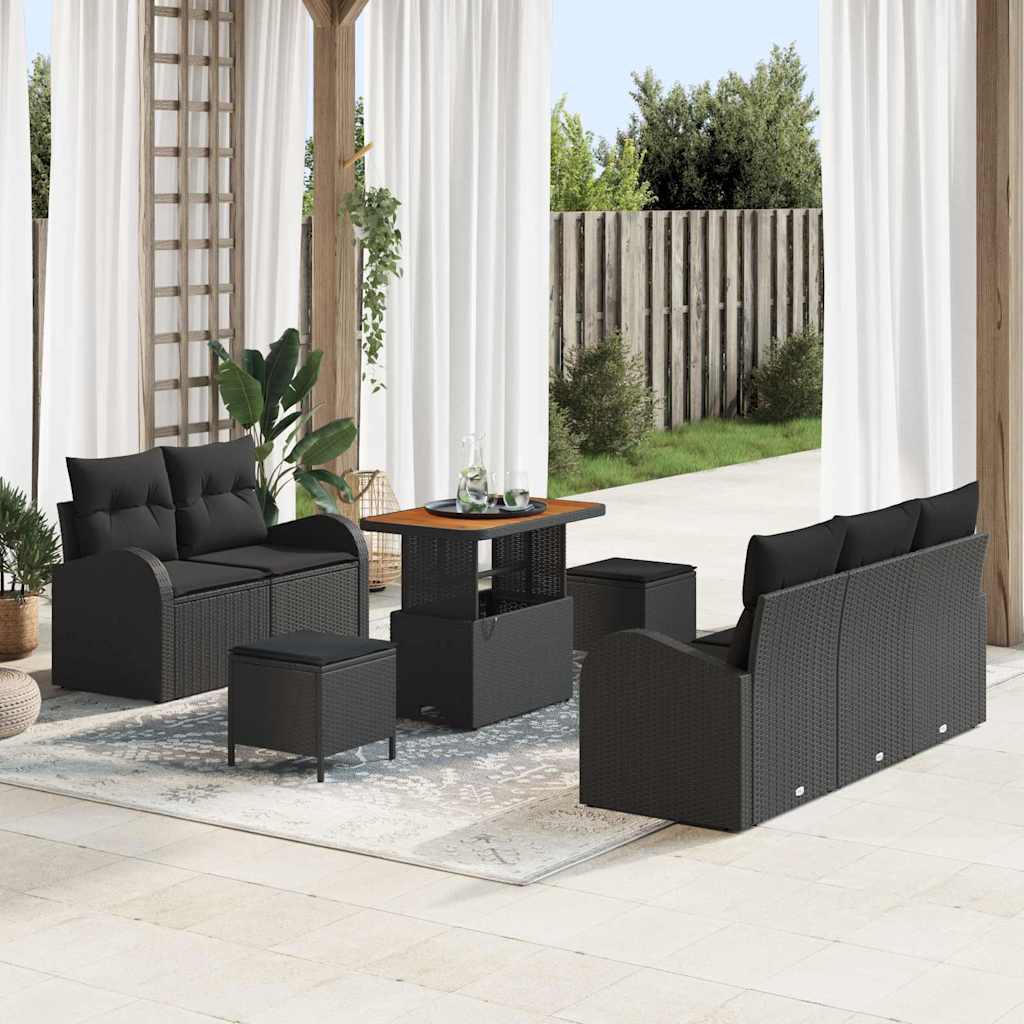 vidaXL Garten-Sofa-Set mit Kissen mit Speicher 8 pcs Schwarz