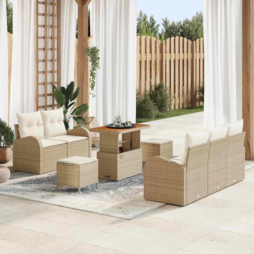 vidaXL Garten-Sofa-Set mit Kissen mit Speicher 8 pcs Schwarz